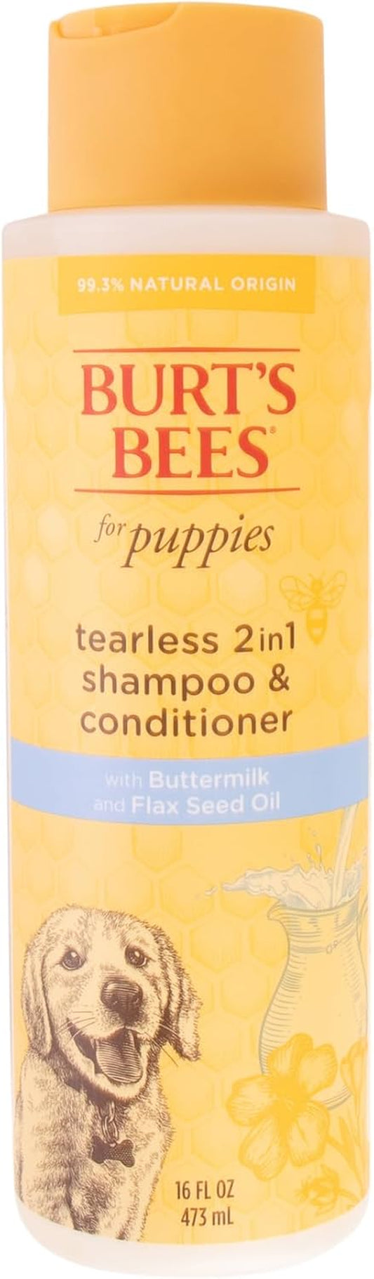 Tearless Puppy 2-In-1 Shampoo and Conditioner with Buttermilk and Linseed Oil, 95% Natural Origin Formulas, Shampoo for Puppies - Gentle Puppy Shampoo Tear Free, 16 Oz